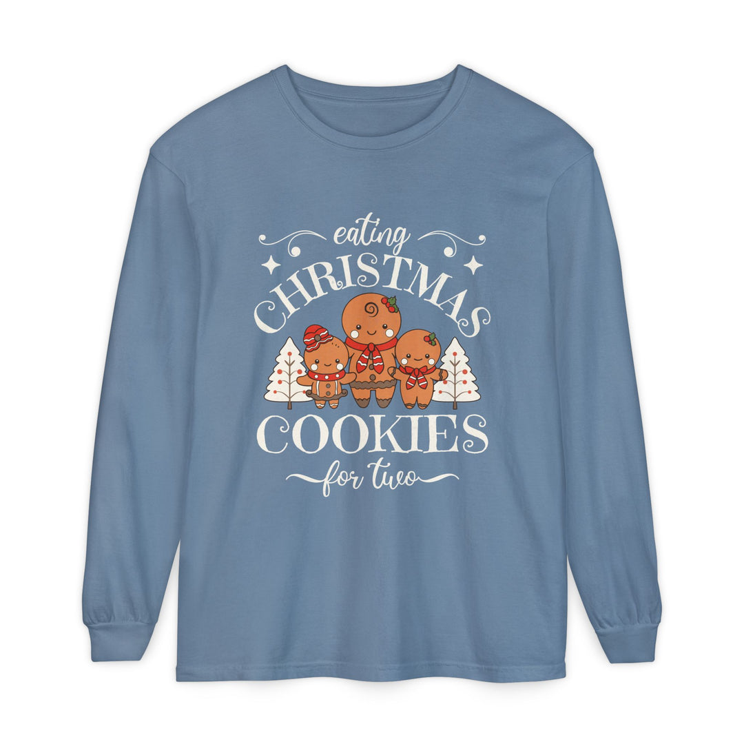 Unisex Garment-dyed Long Sleeve T-Shirt - Eating Christmas Cookies For Two