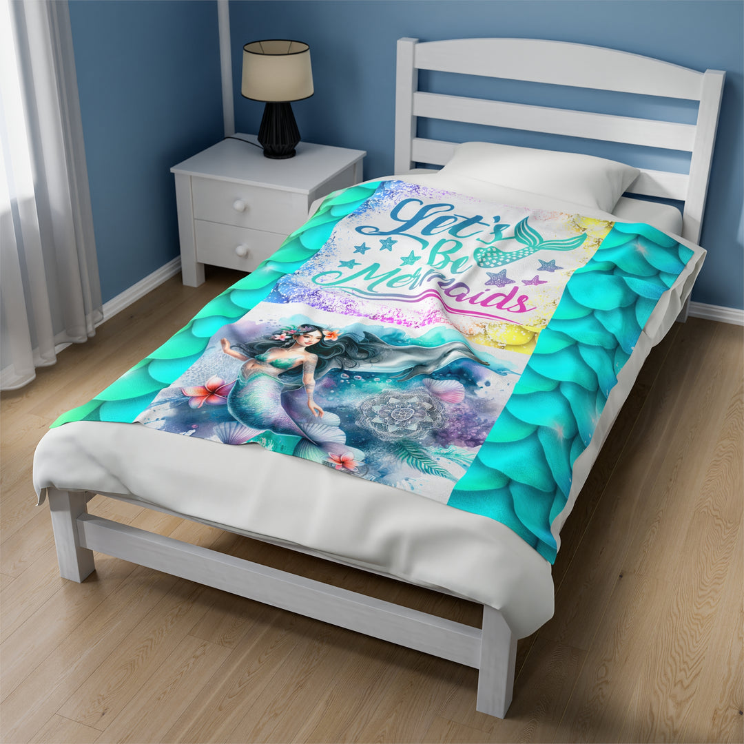 Velveteen Plush Blanket - Let's Be Mermaids