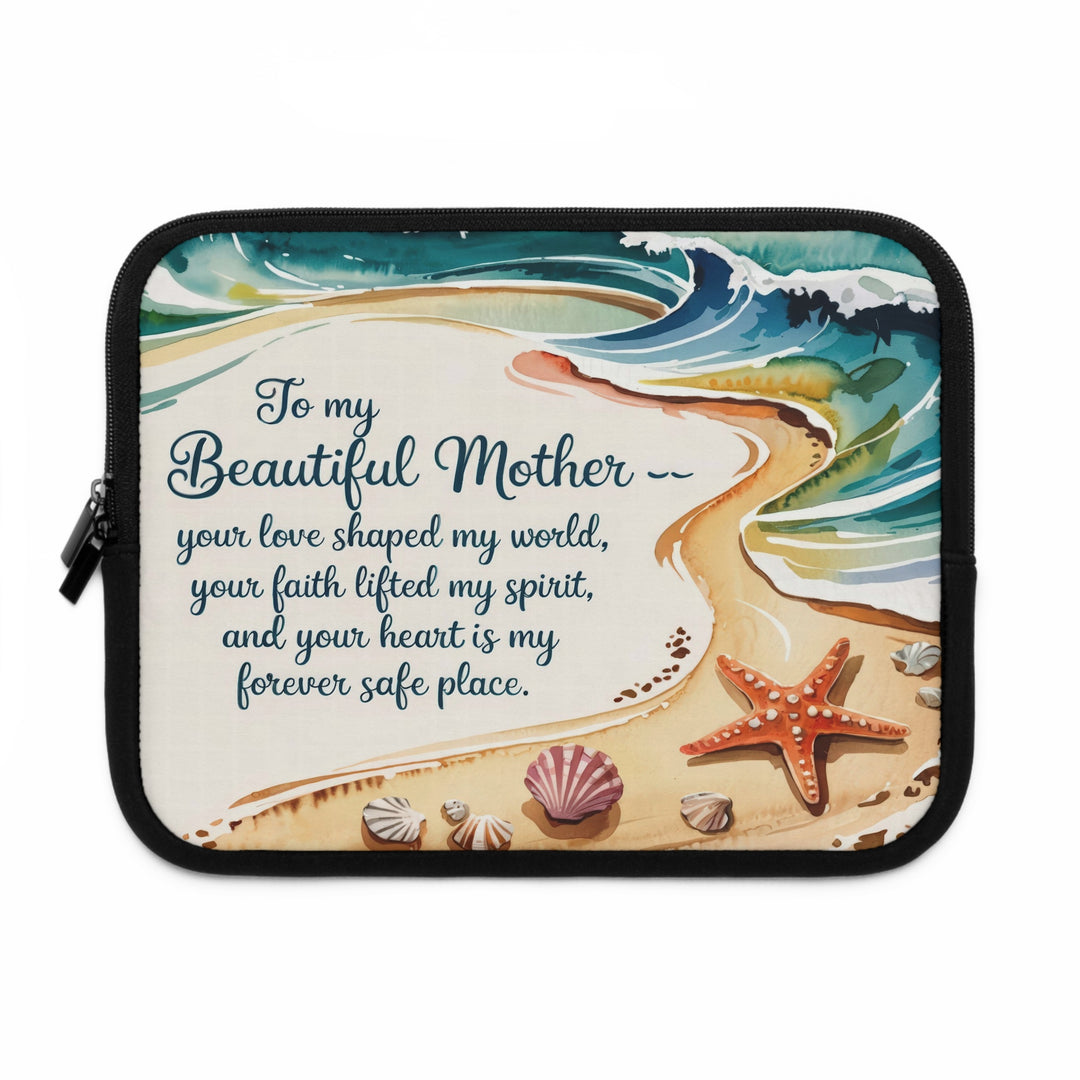 Beautiful Mother Laptop Sleeve - Inspirational Gift for Mom, Beach Design, Protective Case