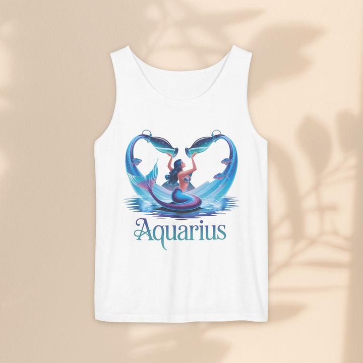 Aquarius Unisex Garment-Dyed Tank Top, Zodiac Apparel, Astrology Gift, Summer Outfit, Festival Wear, Birthday Gift