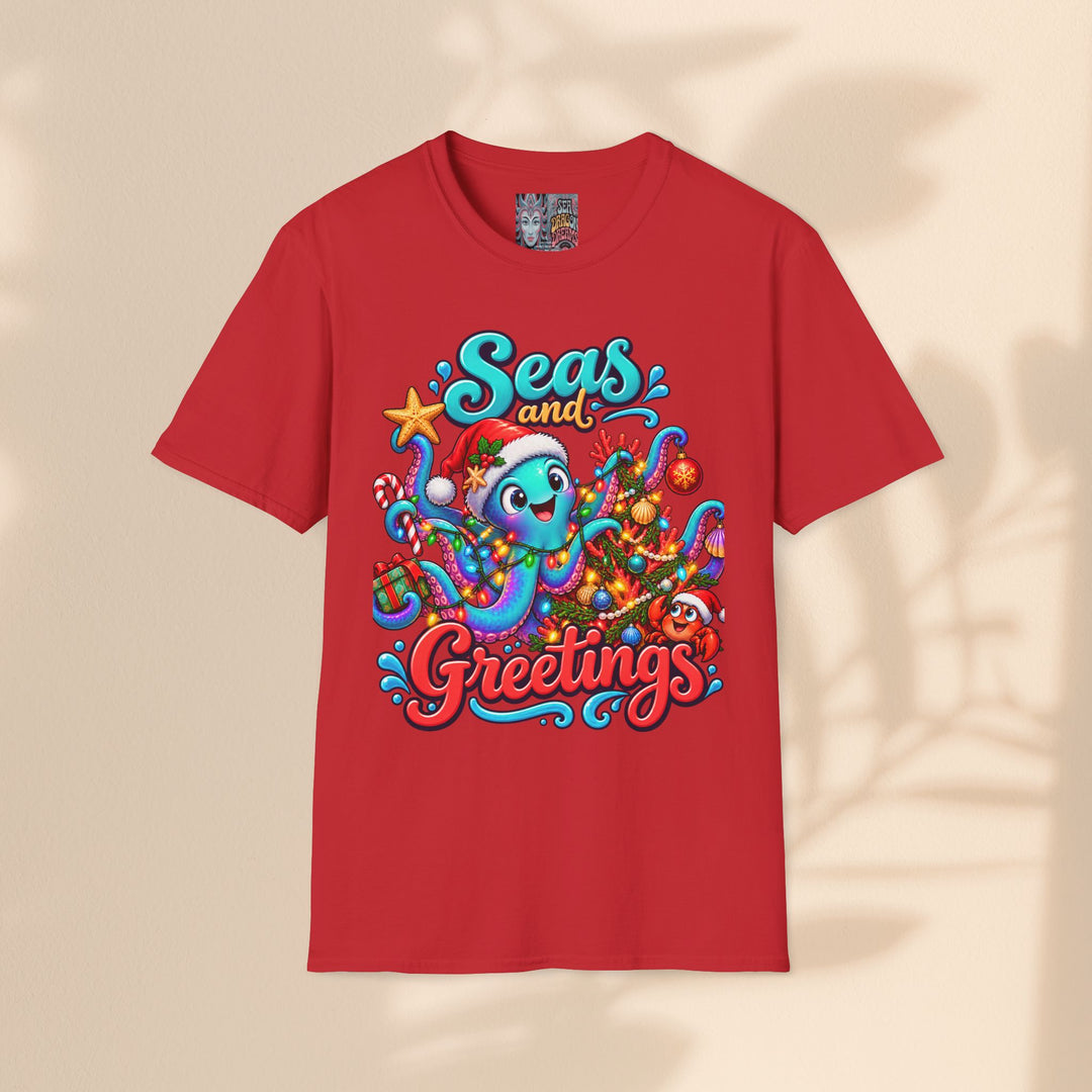 Seas and Greetings T-Shirt – Christmas Octopus Holiday Tee