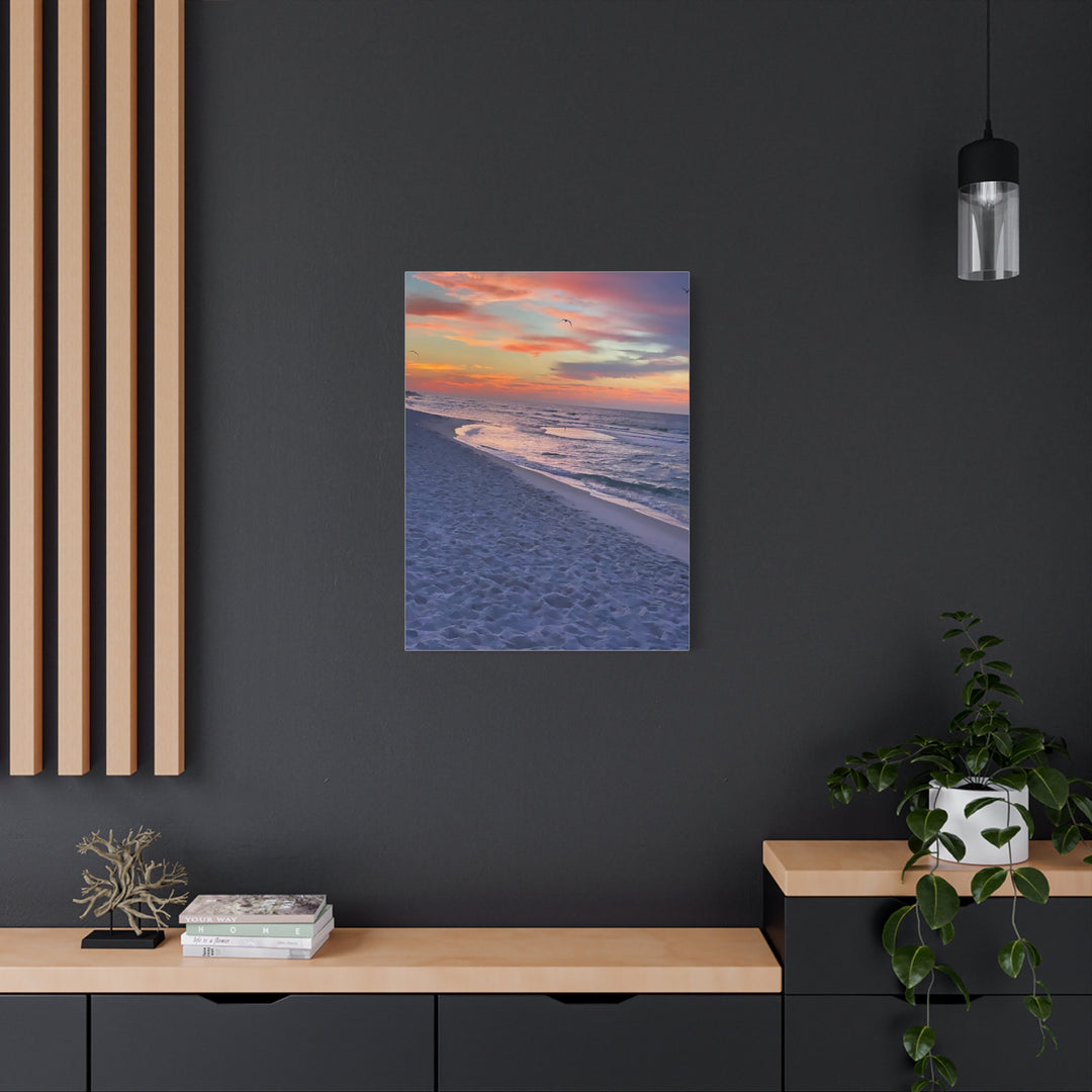 Sunset Beach Matte Stretched Canvas Print