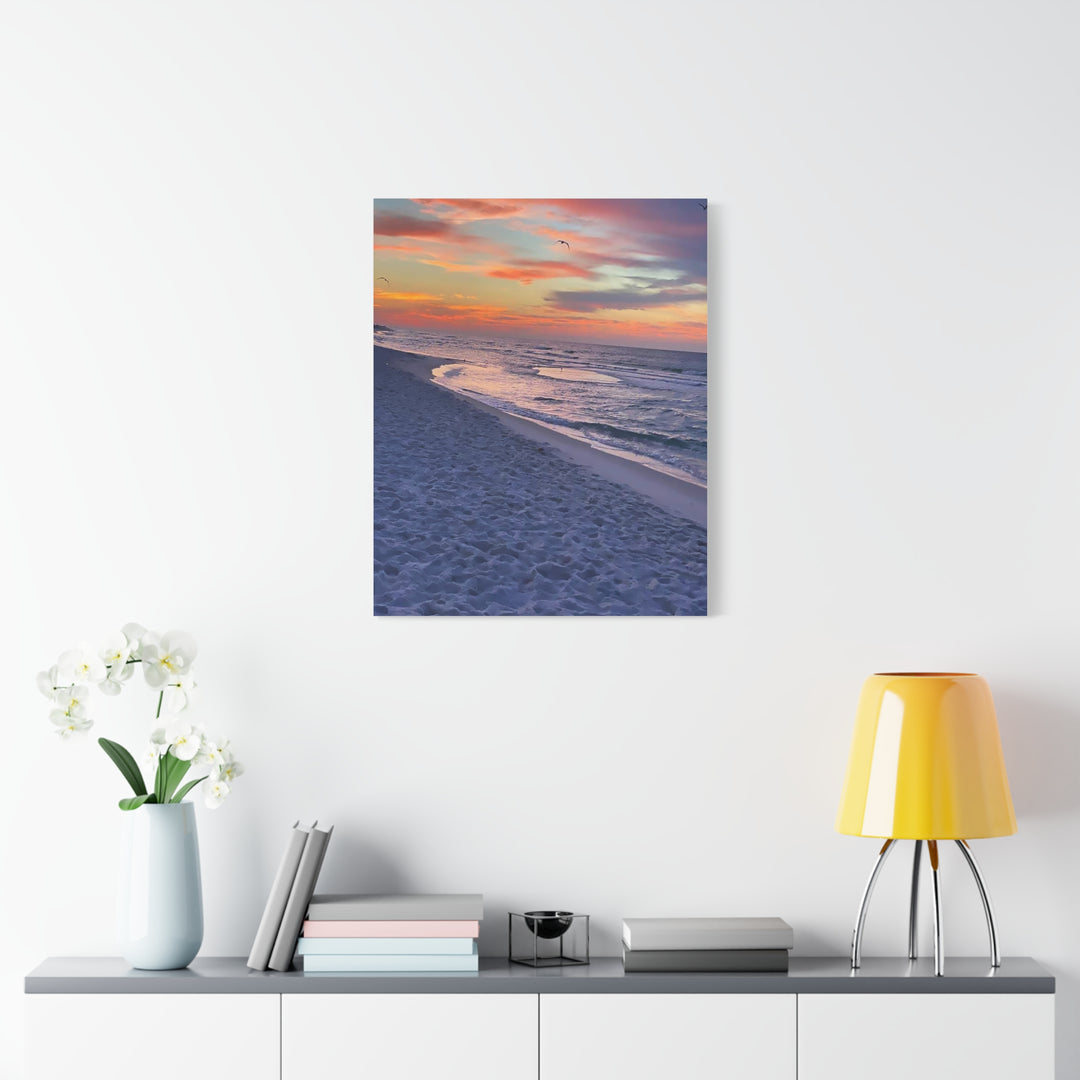 Sunset Beach Matte Stretched Canvas Print