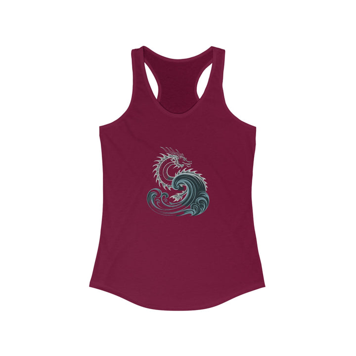 Women's Dragon Racerback Tank - Ocean Wave Design, Summer Look, Perfect for Beach, Yoga, Fitness, Gift Idea