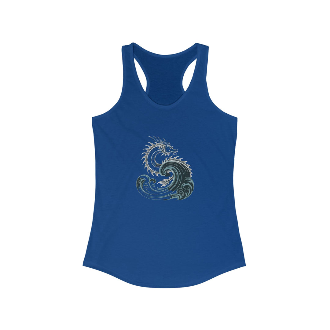 Women's Dragon Racerback Tank - Ocean Wave Design, Summer Look, Perfect for Beach, Yoga, Fitness, Gift Idea