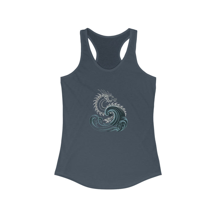 Women's Dragon Racerback Tank - Ocean Wave Design, Summer Look, Perfect for Beach, Yoga, Fitness, Gift Idea
