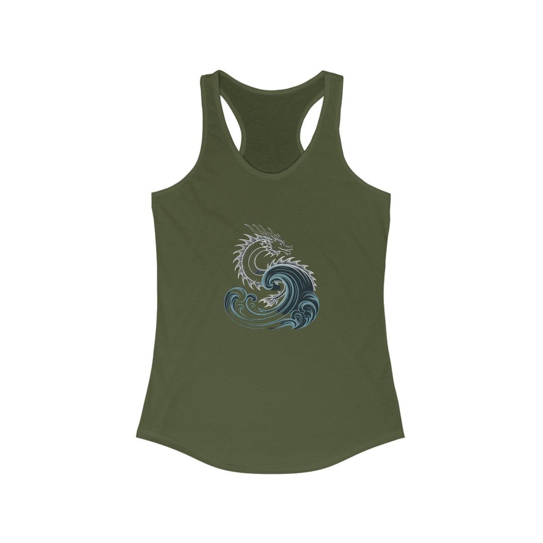 Women's Dragon Racerback Tank - Ocean Wave Design, Summer Look, Perfect for Beach, Yoga, Fitness, Gift Idea