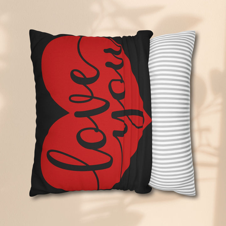 Spun Polyester Square Pillowcase - Black and Red Love You