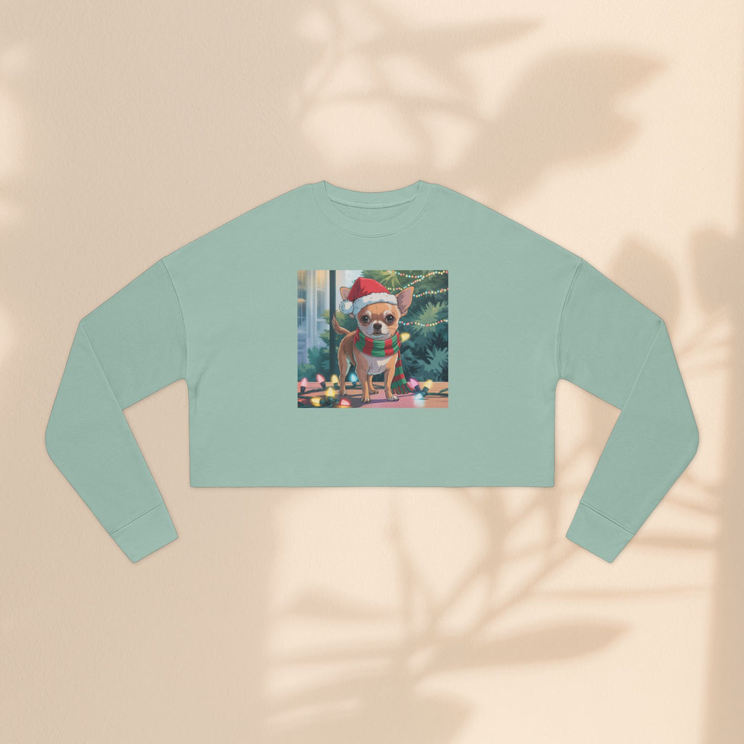 Festive Chihuahua Cropped Sweatshirt, Holiday Sweatshirt
