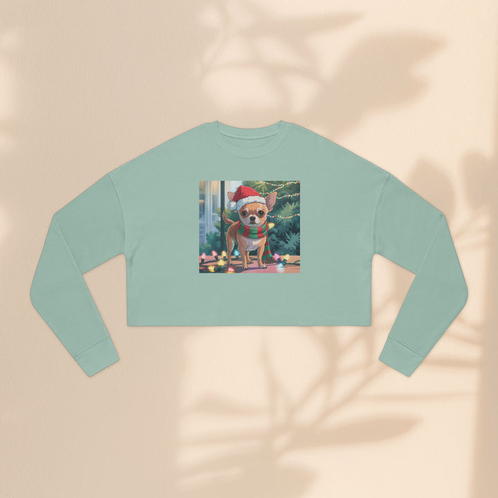 Festive Chihuahua Cropped Sweatshirt, Holiday Sweatshirt