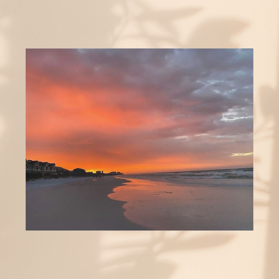Sunset Beach Satin Stretched Canvas Wall Art