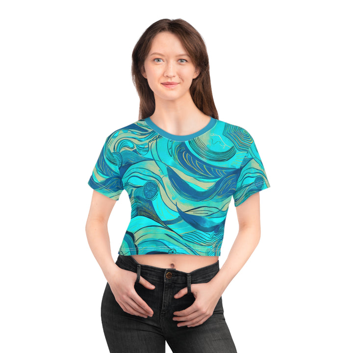Teal Wave Crop Tee
