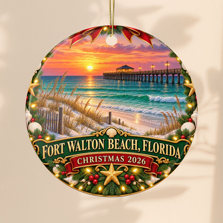 Fort Walton Beach Florida Christmas 2026 Ceramic Ornament