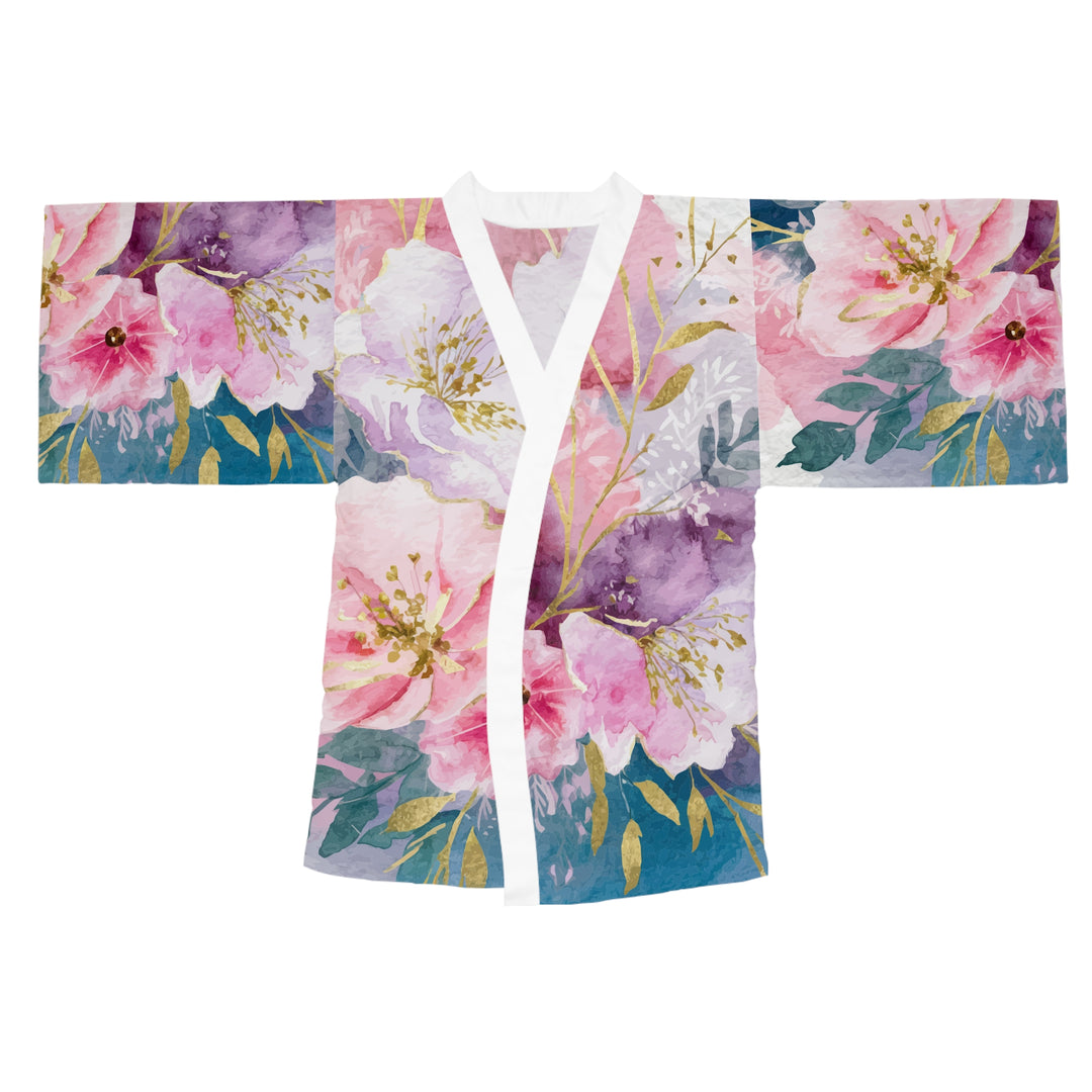 Long Sleeve Kimono Robe - Pastel Roses