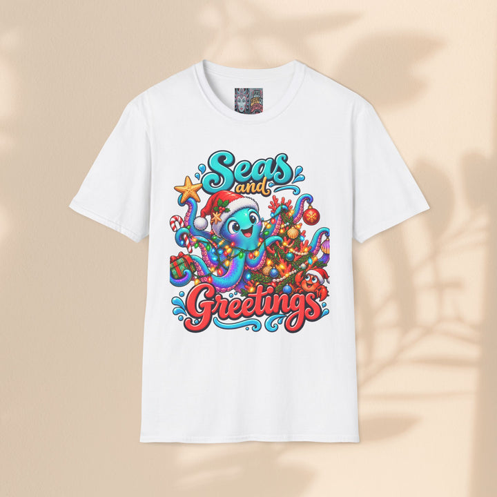 Seas and Greetings T-Shirt – Christmas Octopus Holiday Tee