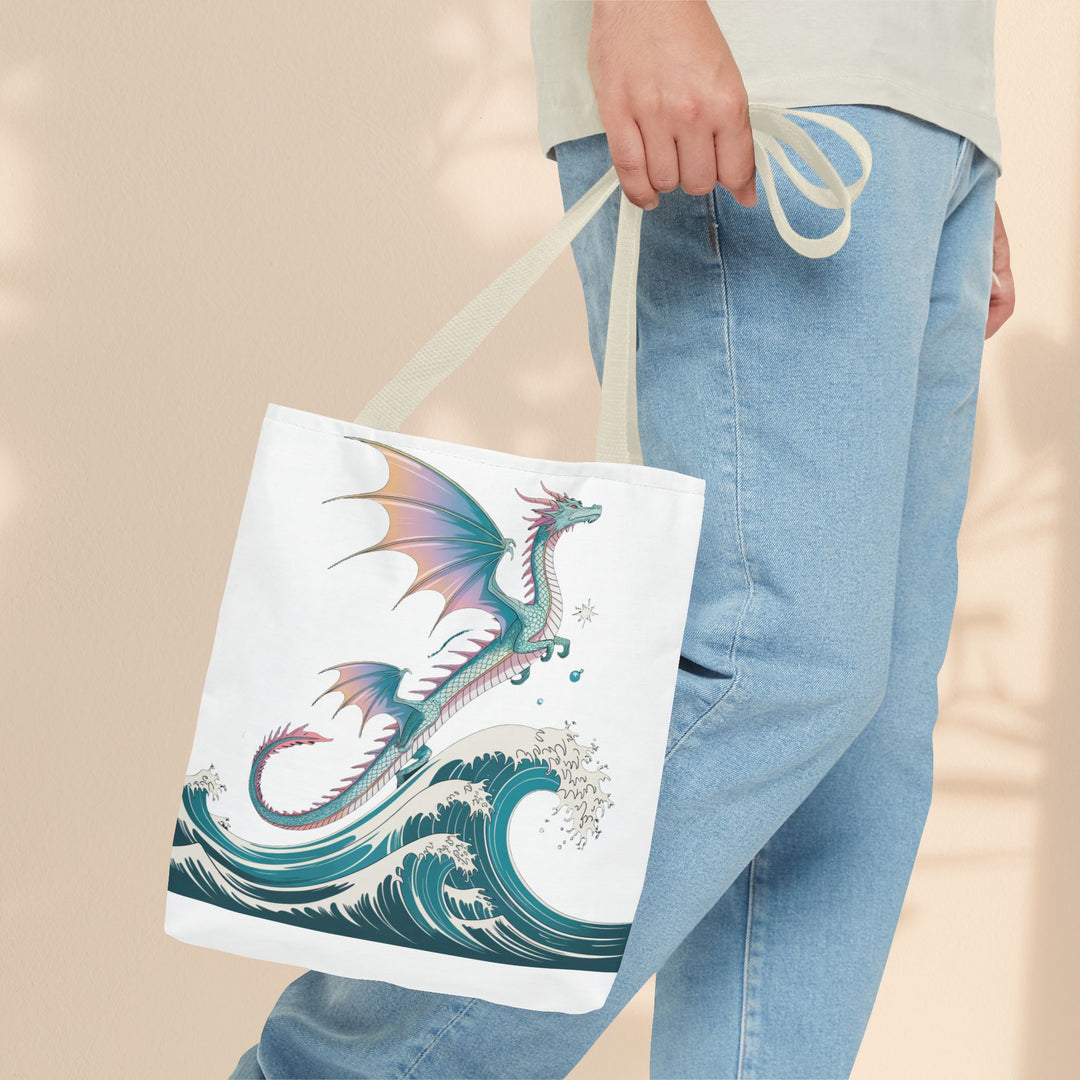 Dragons and Waves AOP Tote Bag, Ocean Life, Fantasy Art, Dragon Lovers Gift, Eco-Friendly Shopping Bag, Unique Design