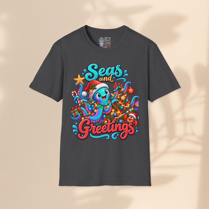 Seas and Greetings T-Shirt – Christmas Octopus Holiday Tee
