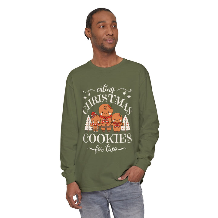 Unisex Garment-dyed Long Sleeve T-Shirt - Eating Christmas Cookies For Two