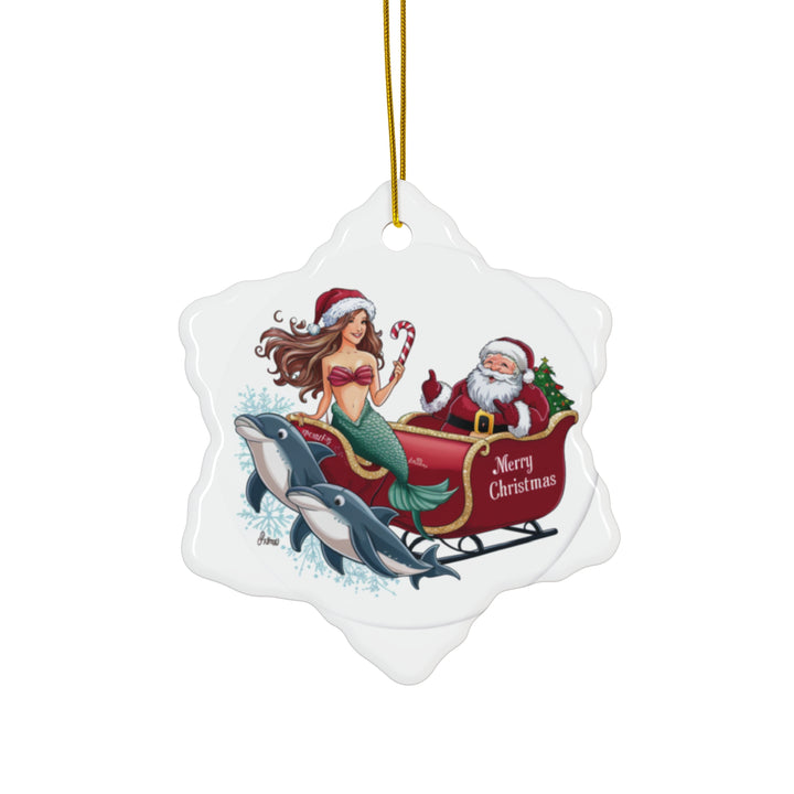 Ceramic Ornament - Mermaid with Santa and Dolphins