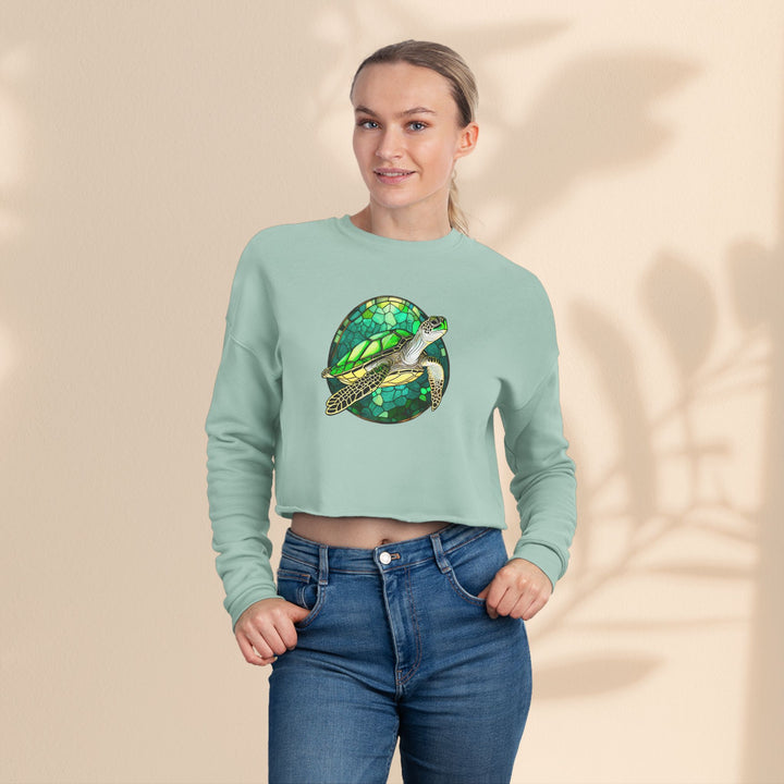 Eco-Friendly Women's Cropped Sweatshirt with Sea Turtle Design | Perfect for Nature Lovers