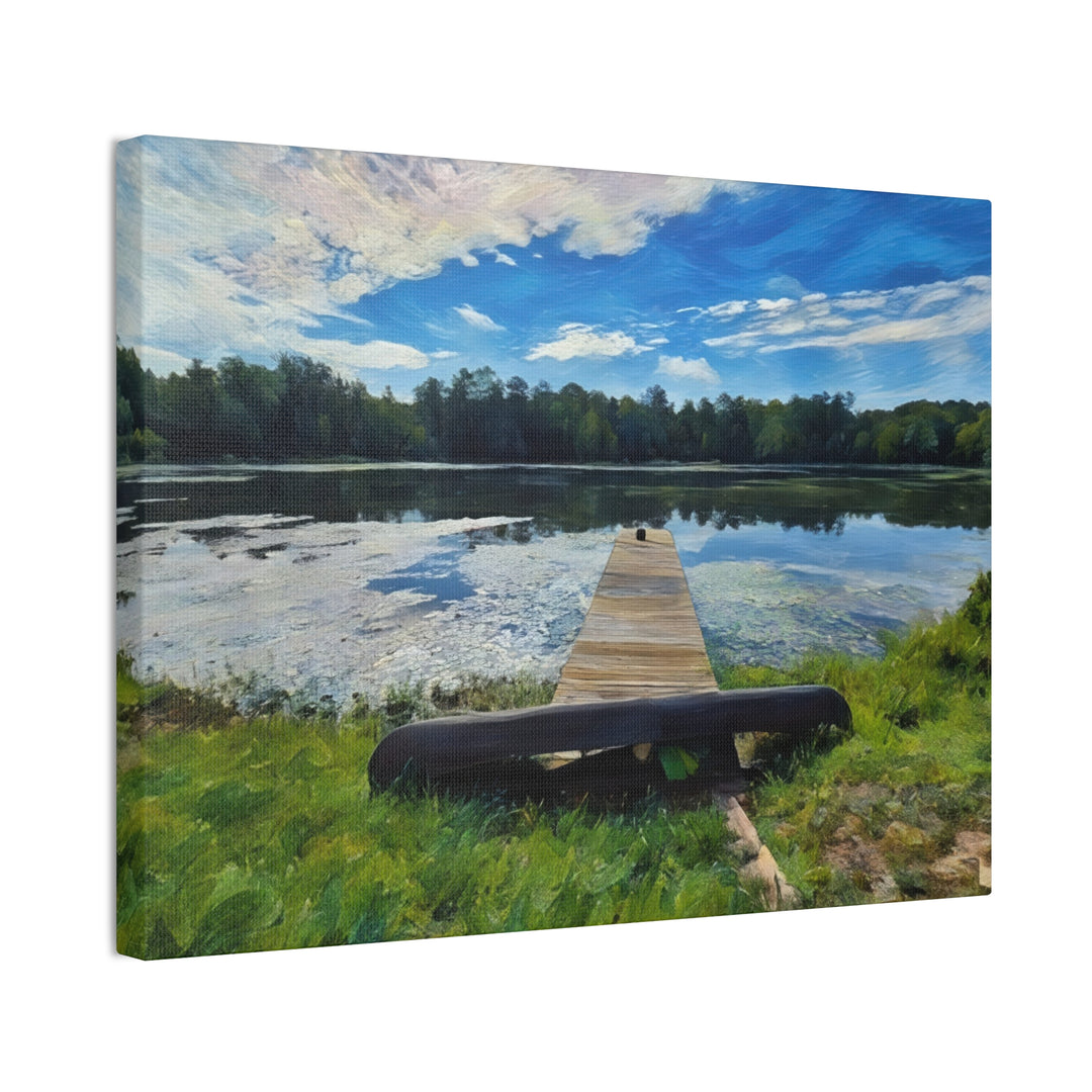 Tranquil Lakeside Dock Scene Canvas Wall Art