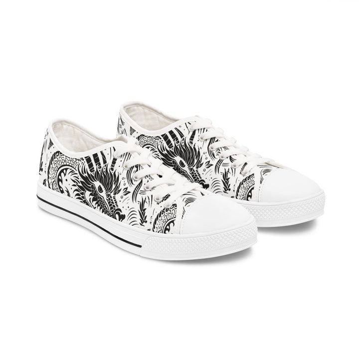 Women's Low Top Sneakers - Dragon Black and White