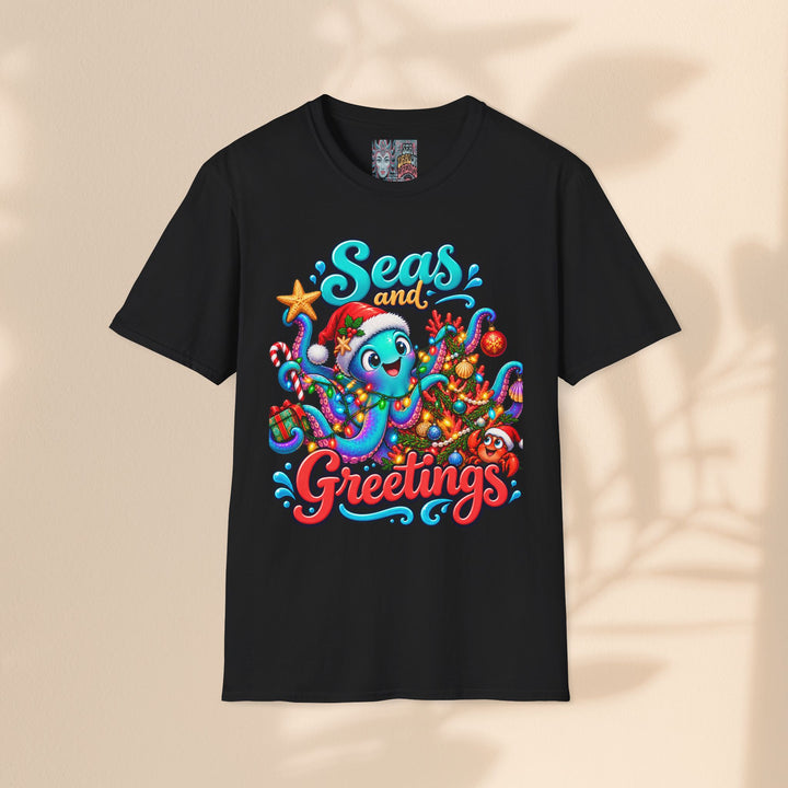 Seas and Greetings T-Shirt – Christmas Octopus Holiday Tee