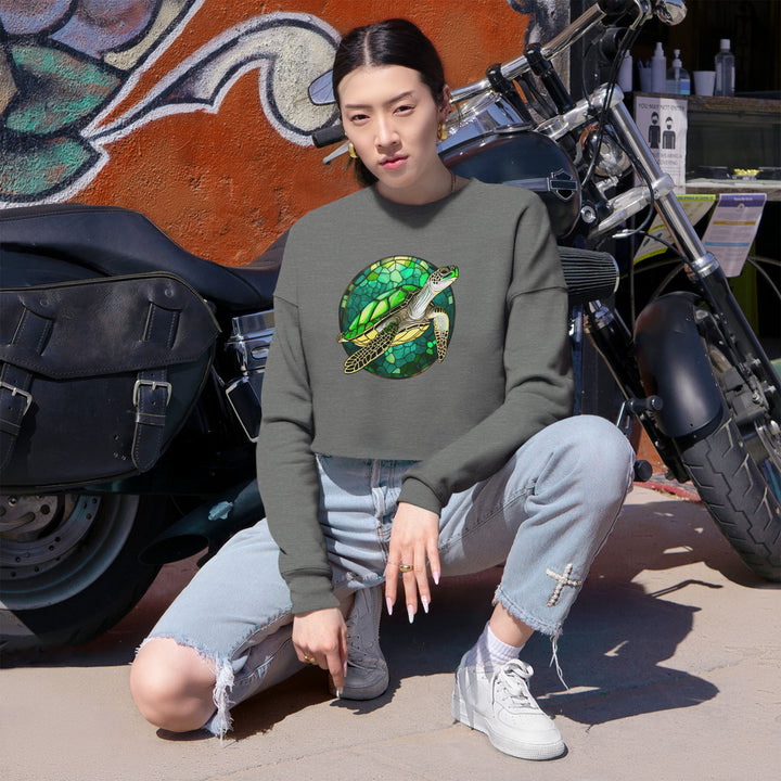 Eco-Friendly Women's Cropped Sweatshirt with Sea Turtle Design | Perfect for Nature Lovers