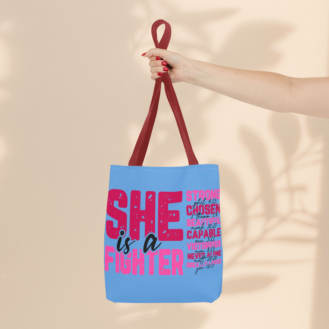 Tote Bag - She Is A Fighter Strong Affirmation Scripture Reference