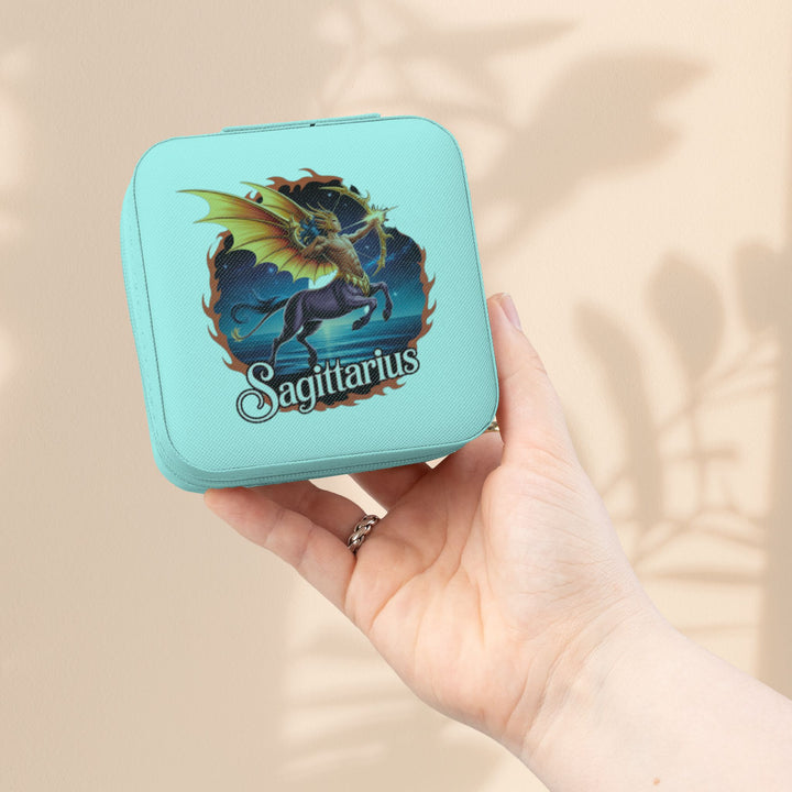Sagittarius Zodiac Leatherette Jewelry Travel Case — Compact Ring & Earring Organizer