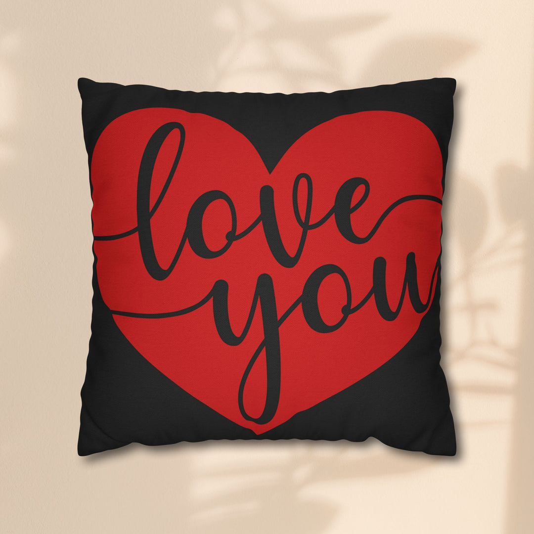 Spun Polyester Square Pillowcase - Black and Red Love You