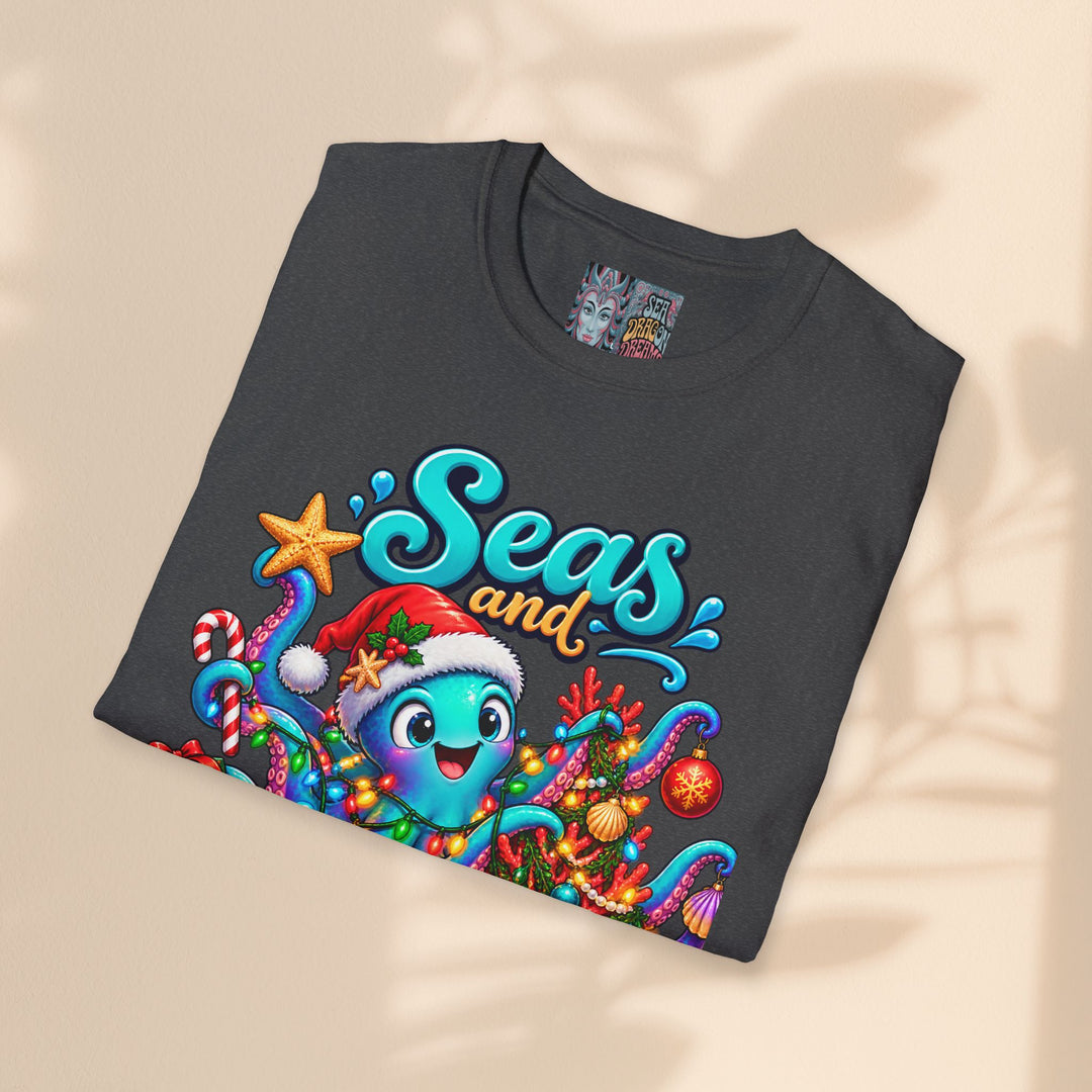 Seas and Greetings T-Shirt – Christmas Octopus Holiday Tee