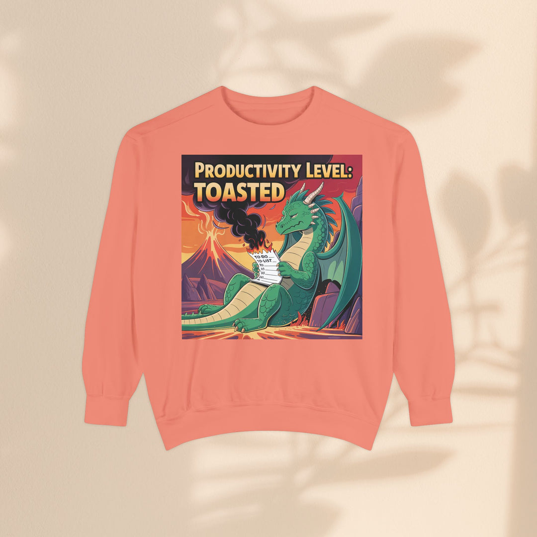 Toasted Productivity Level Dragon Sweatshirt, Cozy Gift, Funny Sweatshirt, Fantasy Apparel, Dragon Lover Clothing, Work From Home Style