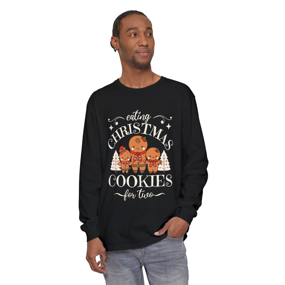 Unisex Garment-dyed Long Sleeve T-Shirt - Eating Christmas Cookies For Two