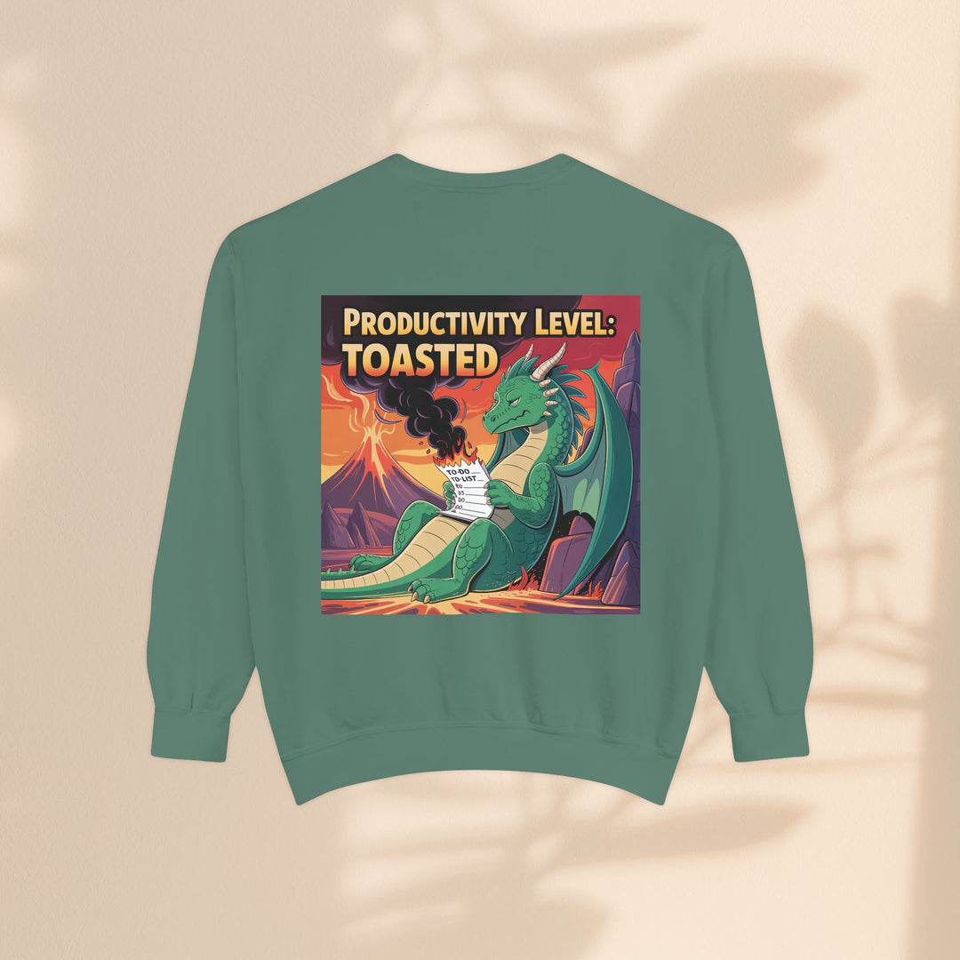 Toasted Productivity Level Dragon Sweatshirt, Cozy Gift, Funny Sweatshirt, Fantasy Apparel, Dragon Lover Clothing, Work From Home Style
