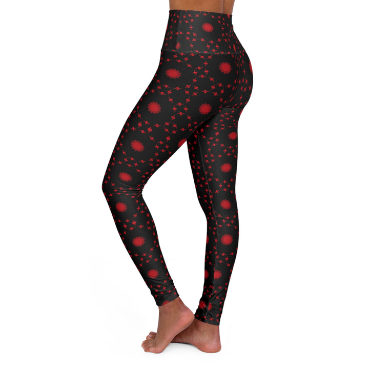 High Waisted Yoga Leggings - Black and Red Stars