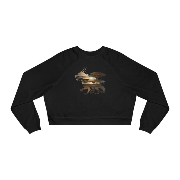 Double Exposure Dragon Sunset Women's Cropped Fleece Pullover - Stylish & Cozy Casual Wear