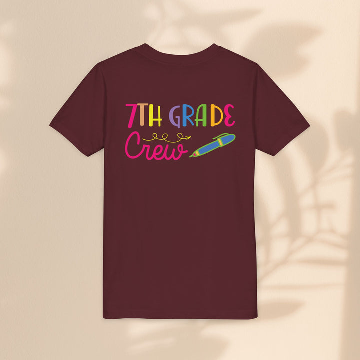 Seventh Grade Crew Tee, Fun School Spirit Shirt, Youth Fashion Top, Back to School Gift, Kids' Team Apparel, Colorful Graphic T-shirt