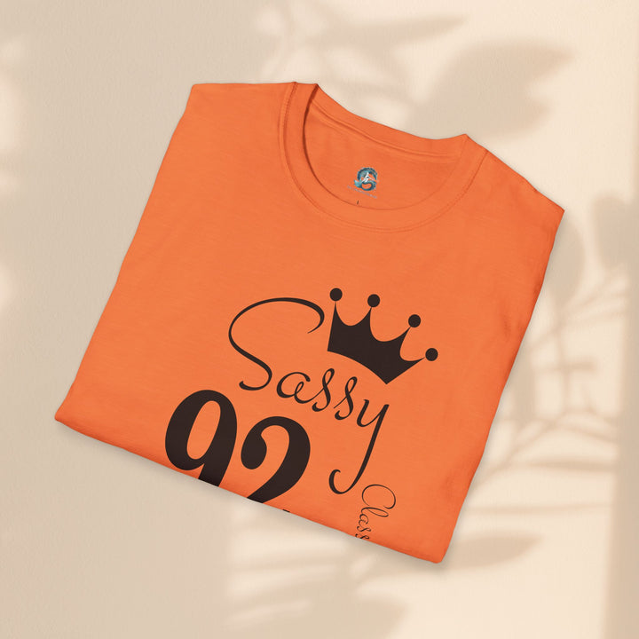 Sassy age 92 Fabulous T-Shirt | Fun Birthday Gift, Trendy Casual Wear, Statement Tee, Women's Fashion, Stylish Graphic Tee