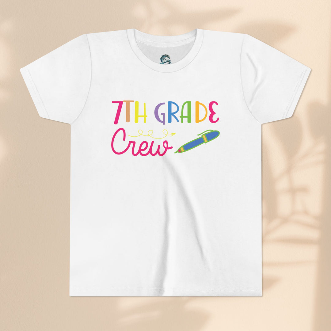 Seventh Grade Crew Tee, Fun School Spirit Shirt, Youth Fashion Top, Back to School Gift, Kids' Team Apparel, Colorful Graphic T-shirt