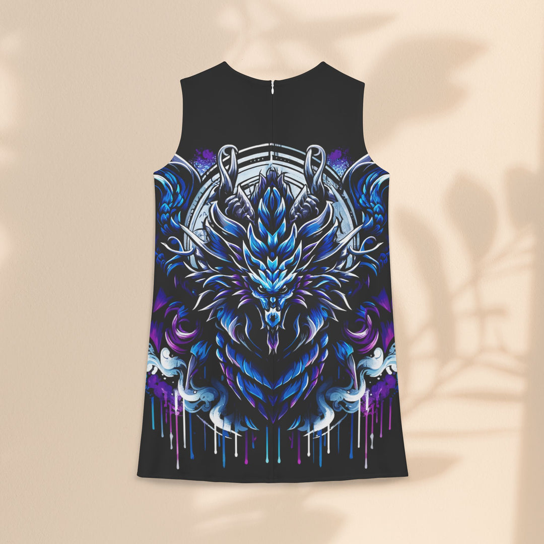 A-line Sleeveless Dress  - Electric Blue Dragon