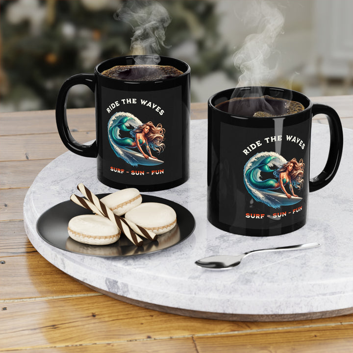 Black Coffee Mug, 11oz - Ride The Waves