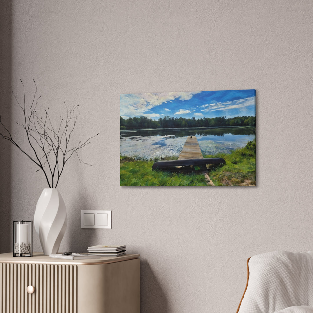 Tranquil Lakeside Dock Scene Canvas Wall Art