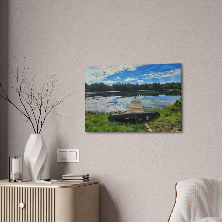 Tranquil Lakeside Dock Scene Canvas Wall Art
