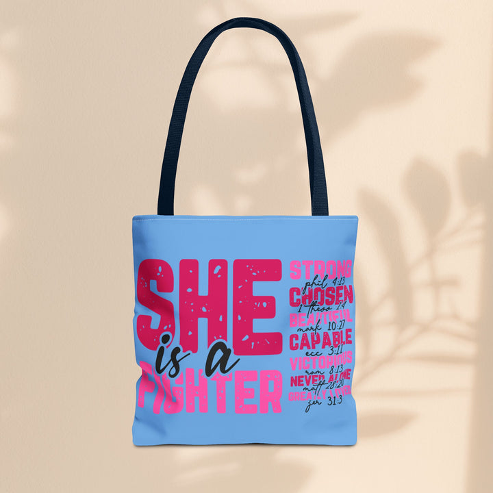 Tote Bag - She Is A Fighter Strong Affirmation Scripture Reference