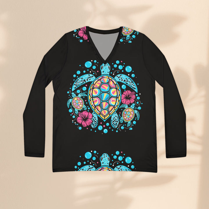 Sea Turtle Floral V-Neck Long Sleeve