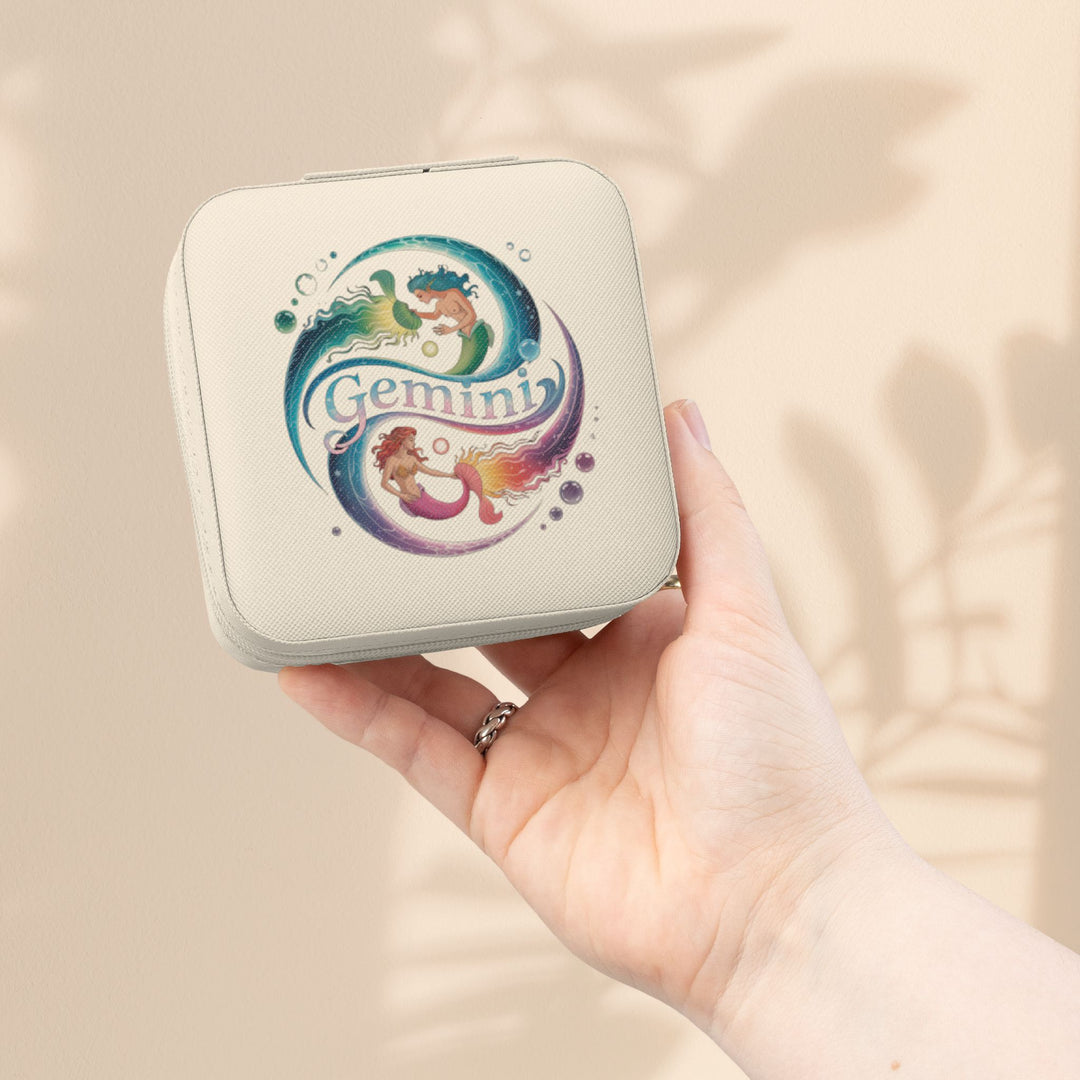 Gemini Zodiac Jewelry Travel Case — Compact Organizer for Rings, Earrings & Necklaces