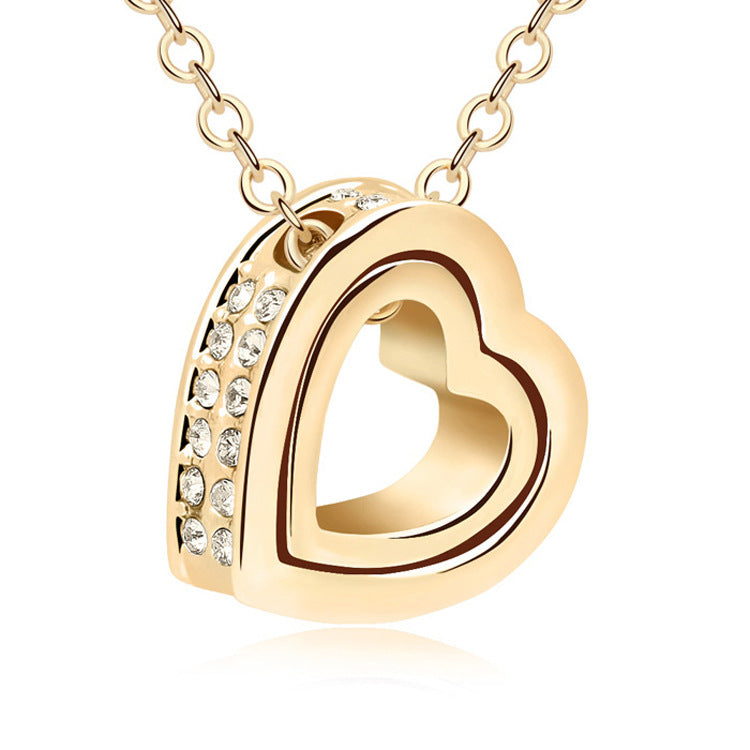 Crystal Double Heart Short Pendant Necklace