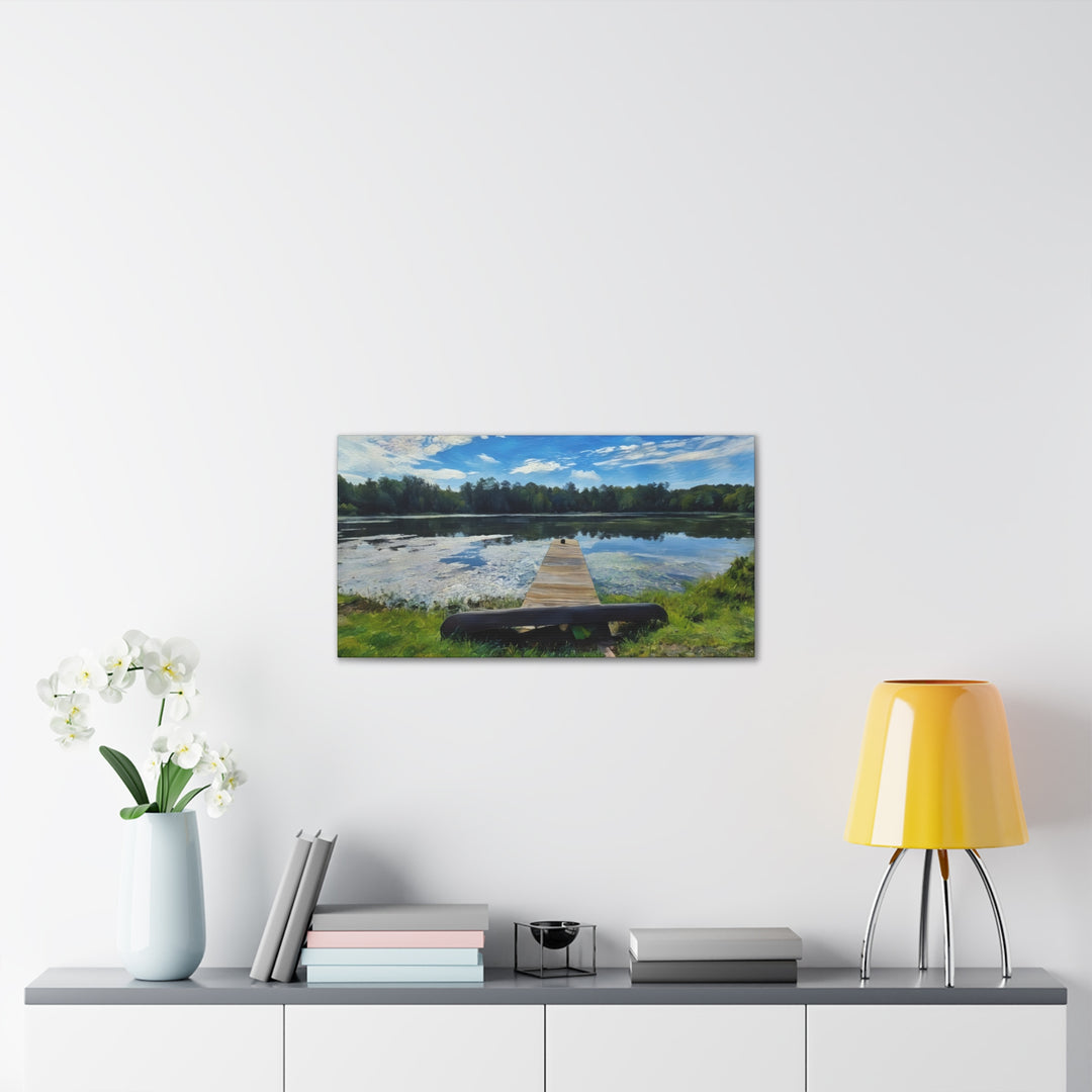 Tranquil Lakeside Dock Scene Canvas Wall Art