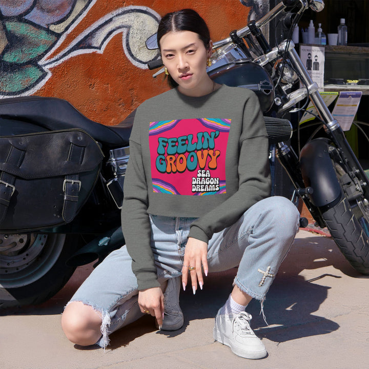 Retro 'Feelin' Groovy' Cropped Sweatshirt for Women - Perfect for Festivals and Chill Vibes